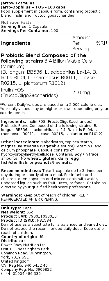 Jarrow Formulas - Jarro-Dophilus + FOS - 200 capsules - Afbeelding 2