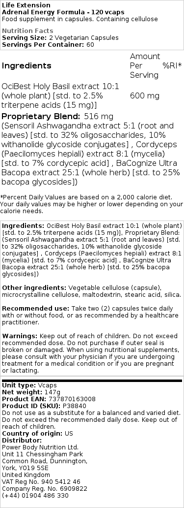 Life Extension - Bijnier Energie Formule - 60 capsules - Afbeelding 2