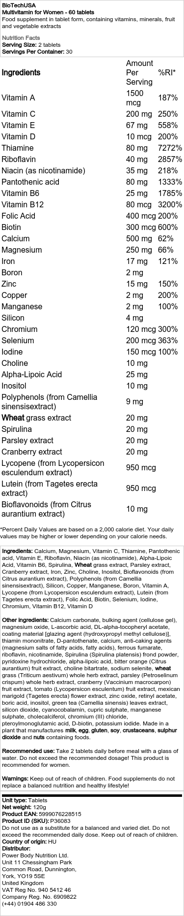 BioTechUSA - Multivitaminen voor vrouwen - 60 tabletten - Afbeelding 2