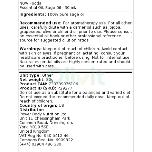Sage Oil - 30 ml.