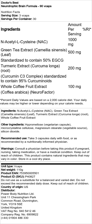 Doctor's Best - Neurotrofe Hersenformule - 90 vegetarische capsules - Afbeelding 2