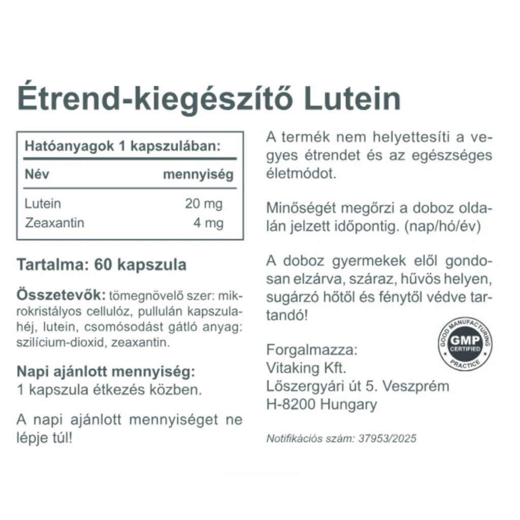 Vitaking - Luteïne 20 mg + Zeaxanthine 4 mg (60 capsules) - Afbeelding 2