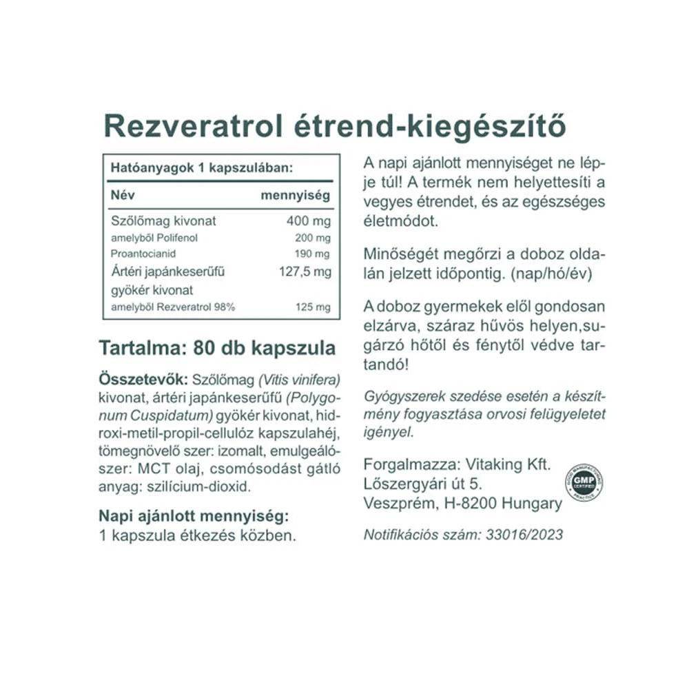 Vitaking - Resveratrol Extra 125 mg (80 capsules) - Afbeelding 2