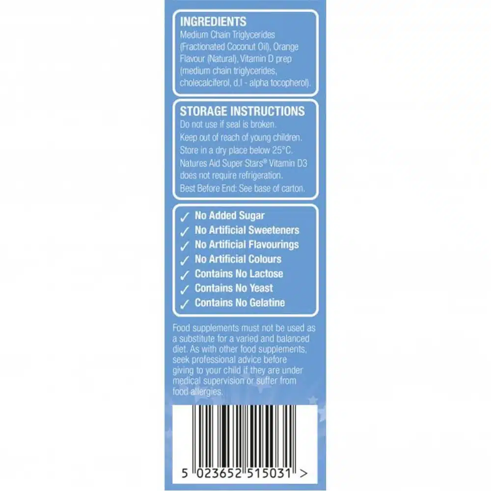 Natures Aid - Super Stars Vitamine D3 Spray (30 ml, sinaasappel) - Afbeelding 3