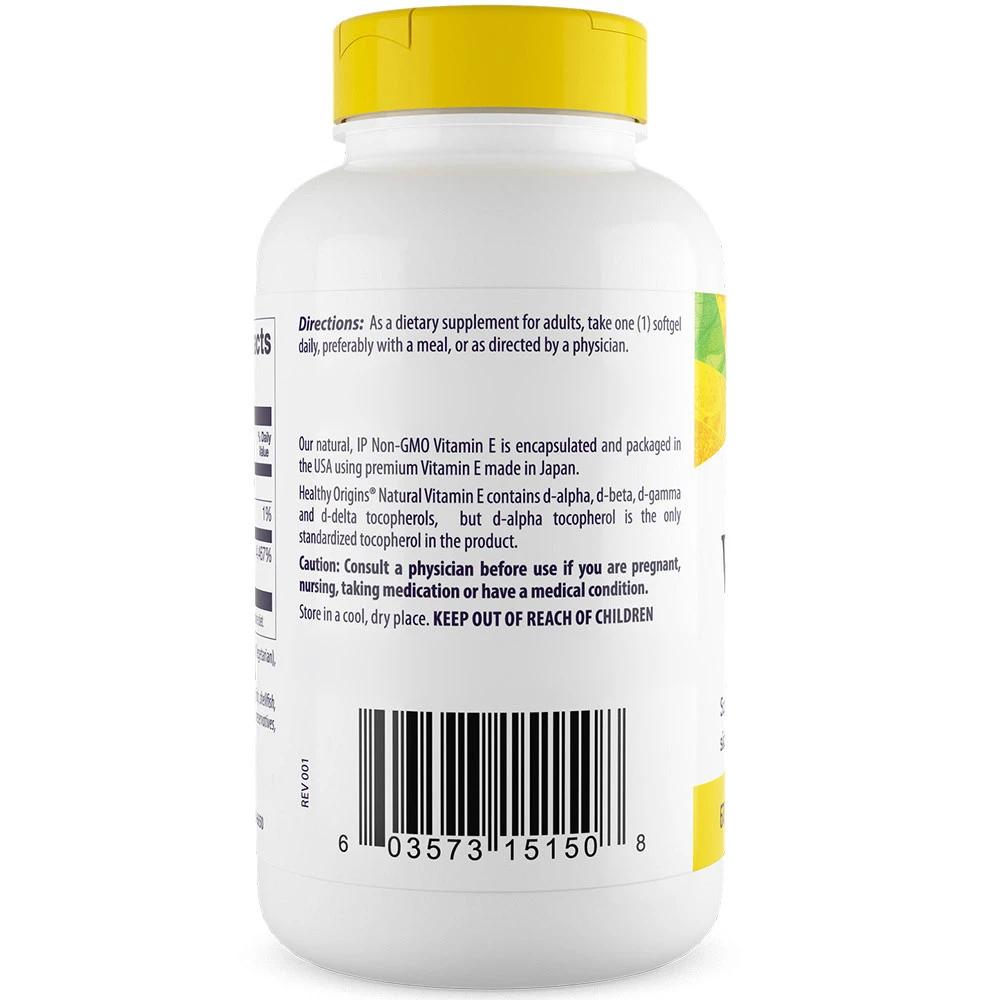 Healthy Origins - Natuurlijke Vitamine E 1000 IE, 120 softgels - Afbeelding 4