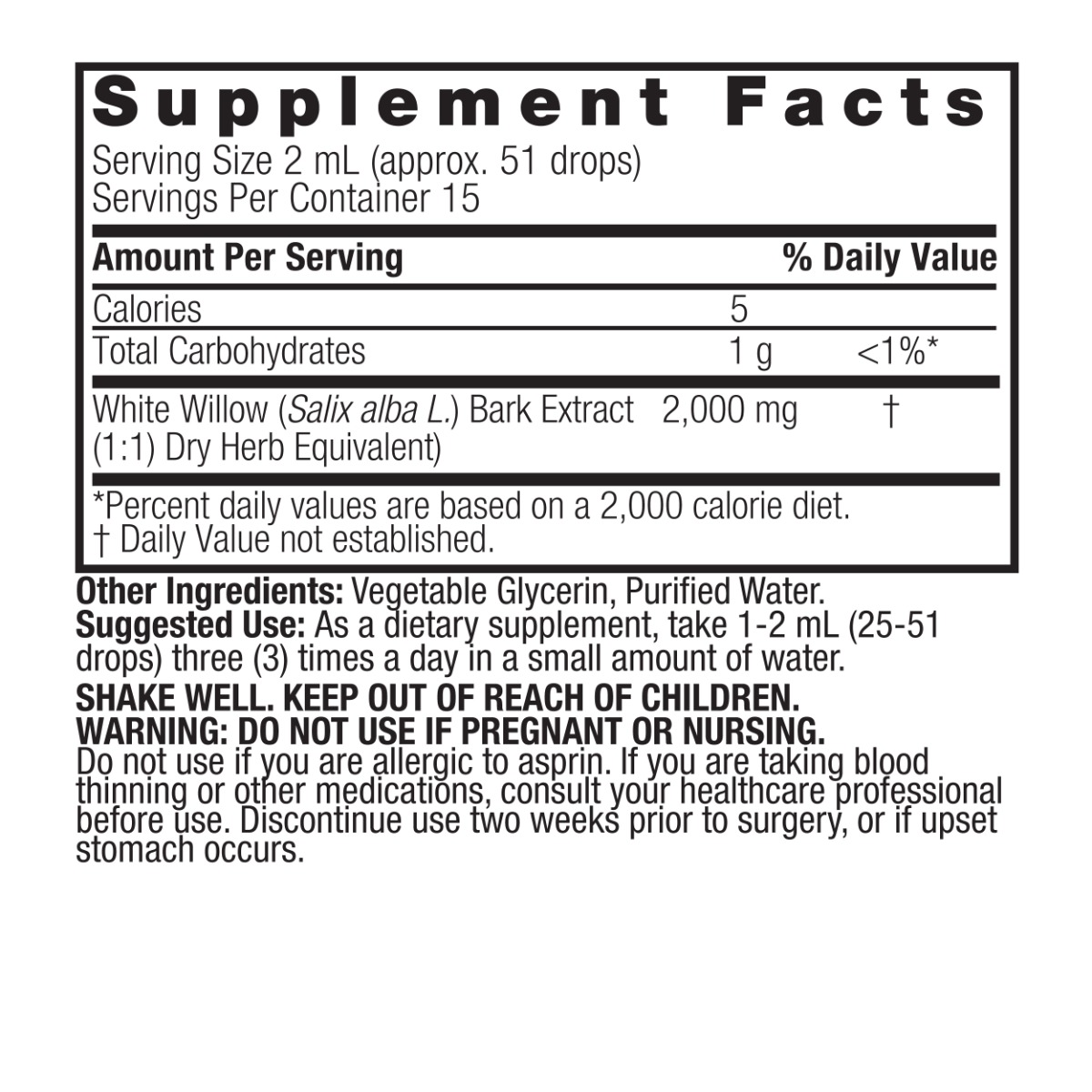 Nature's Answer - Witte Wilg 2000mg zonder Alcohol 30ml - Afbeelding 4