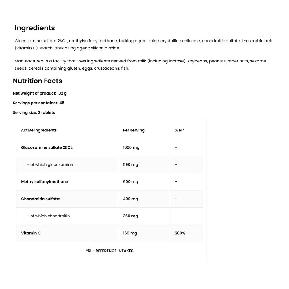 OstroVit - Glucosamine + MSM + Chondroïtine + Vitamine C (90 tabletten) - Afbeelding 2