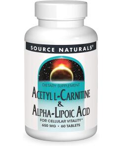 Source Naturals Acetyl-L-Carnitine & Alpha-Lipoic Acid 650mg 60 Veg. Tablets