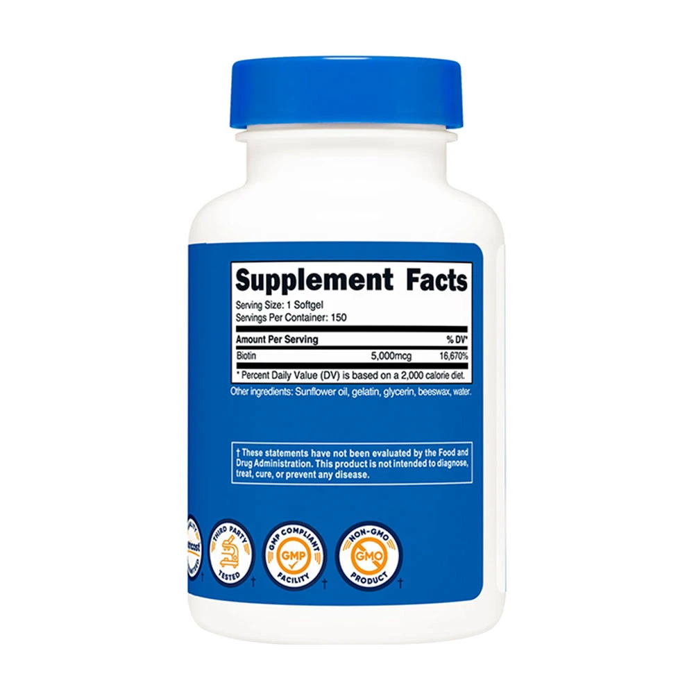 Nutricost - Biotine met Kokosolie Softgels 5000 mcg (150 Softgels) - Afbeelding 2